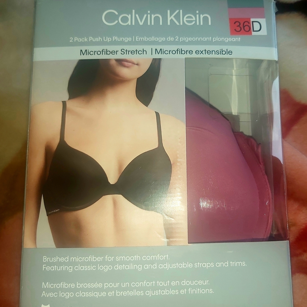 Calvin Klein Black and Pink Push Up Bra Duo 2 Pieces .